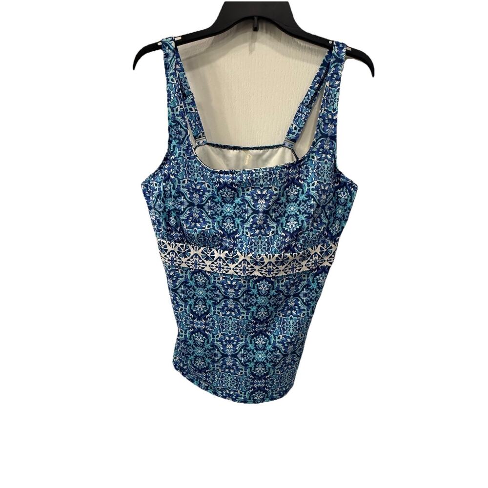 Lands' End Women's Size 18 Blue Tankini Top Square Neck Underwire Bra Swim